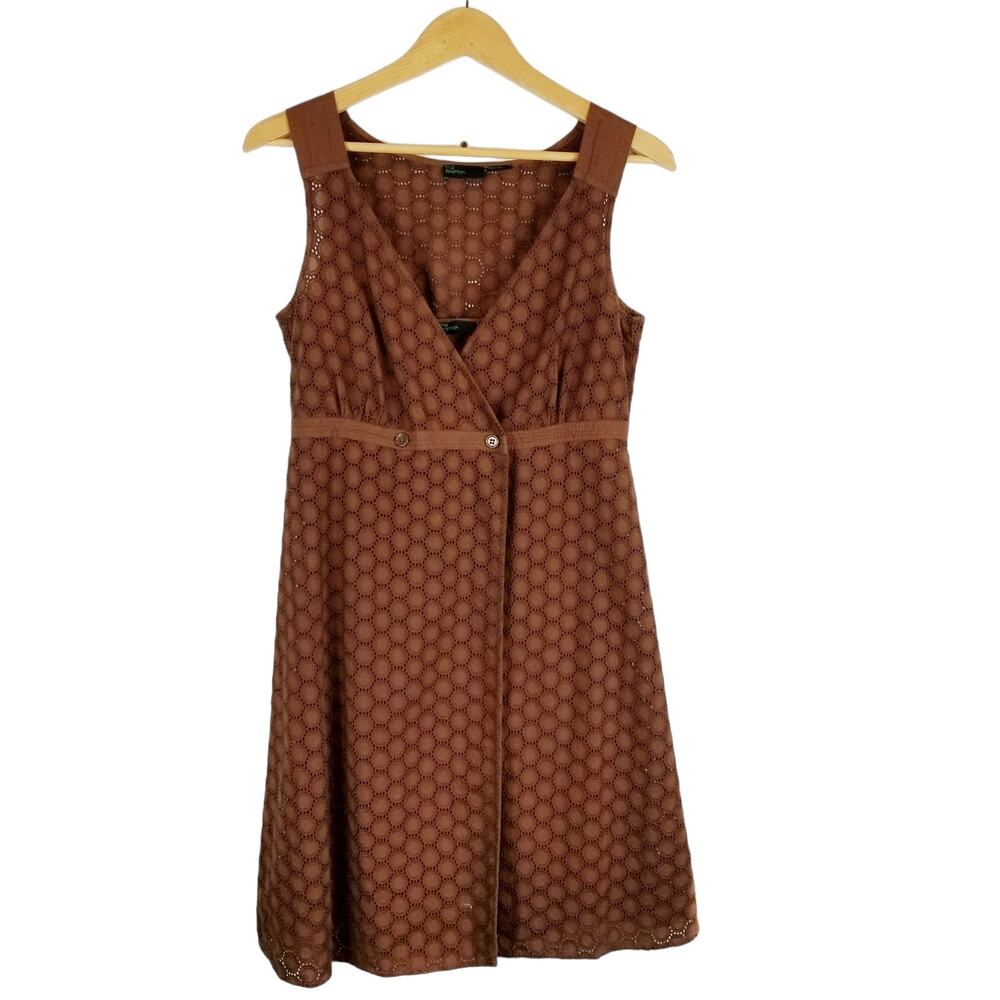 Benetton Women's Brown Sleeveless Eyelet Wrap Dress Size S Small